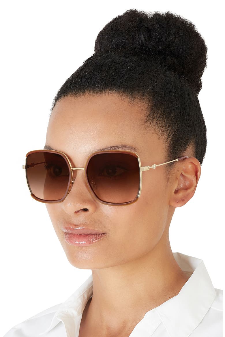 58mm Gradient Square Sunglasses, Alternate, color, SHINY LIGHT GOLD/ BROWN