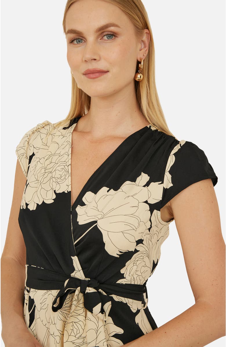 Yumi Blossom Print Dipped Hem Wrap Midi Dress, Alternate, color, Black