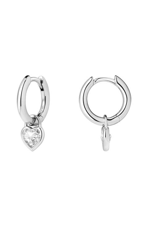 CZ Heart Huggie Hoop Earring