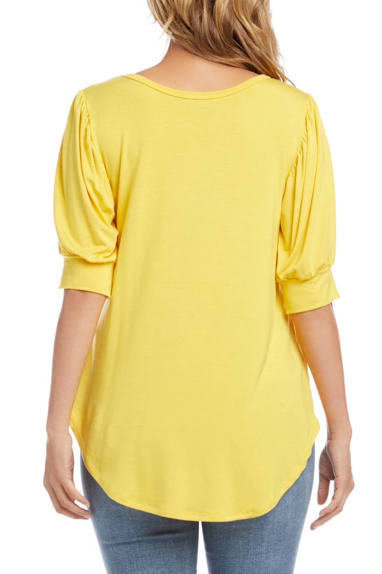 Shirred Sleeve Shirttail Hem Jersey Top, Alternate, color, LEMON