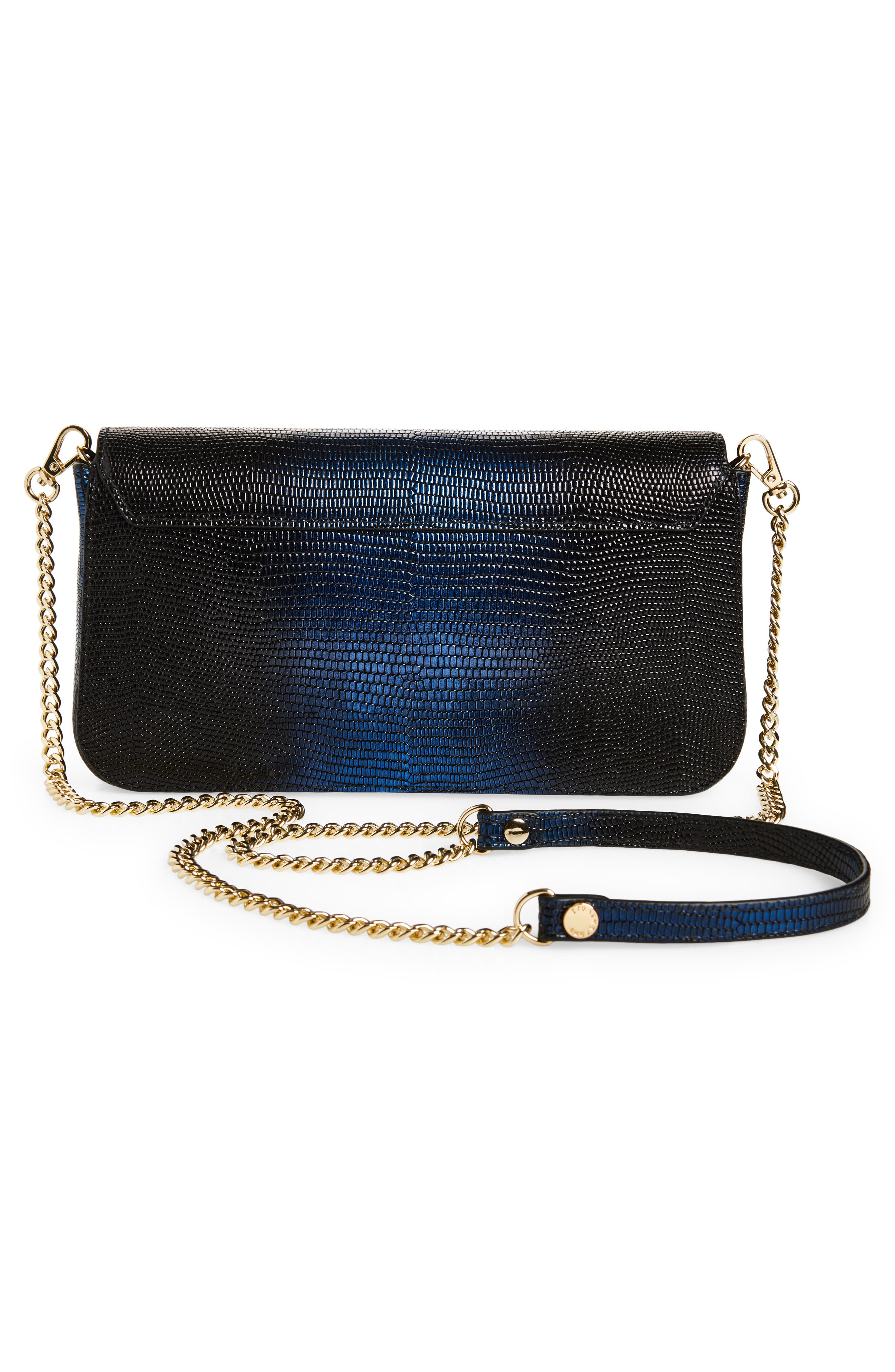 Strathberry East/West Lizard Embossed Leather Shoulder Bag, Alternate, color, Blue
