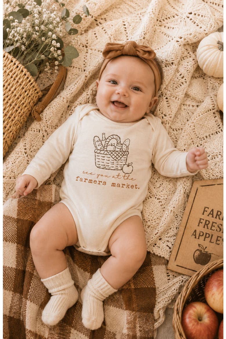 Farmers Market Organic Bodysuit Long Sleeve, Alternate, color, Natural