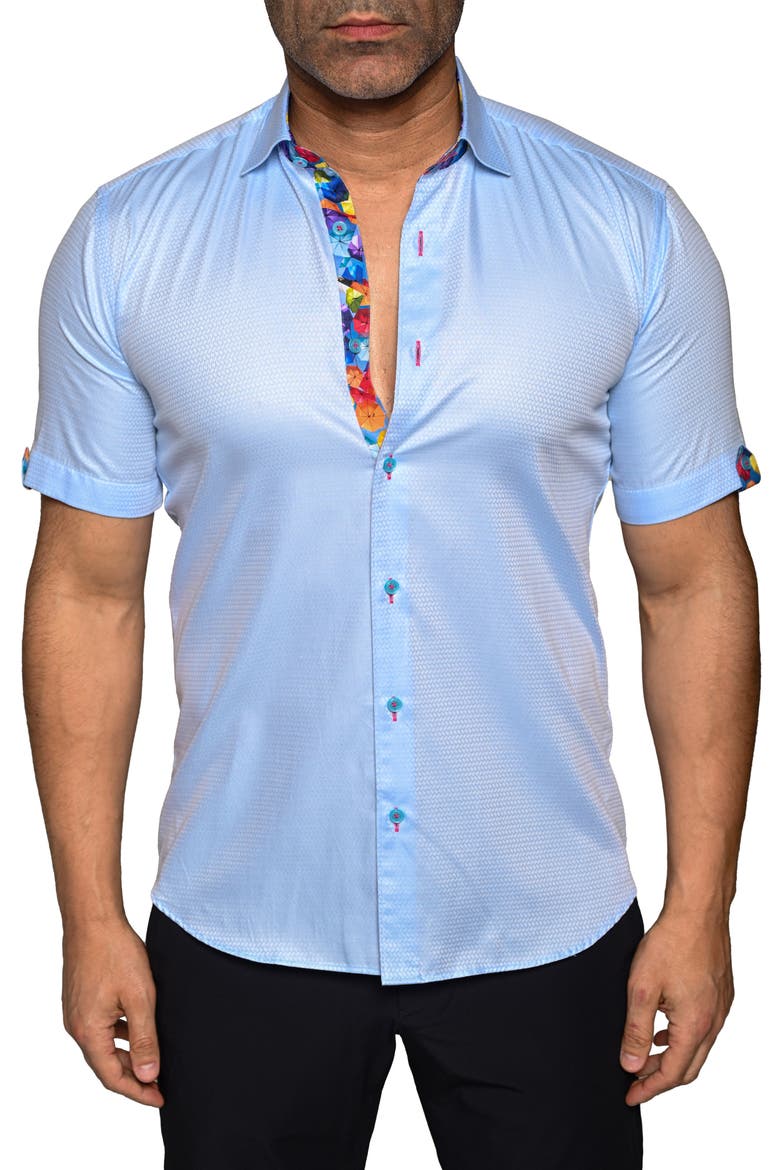 Galileo Resistance Short Sleeve Button-Up Shirt, Main, color, BLUE