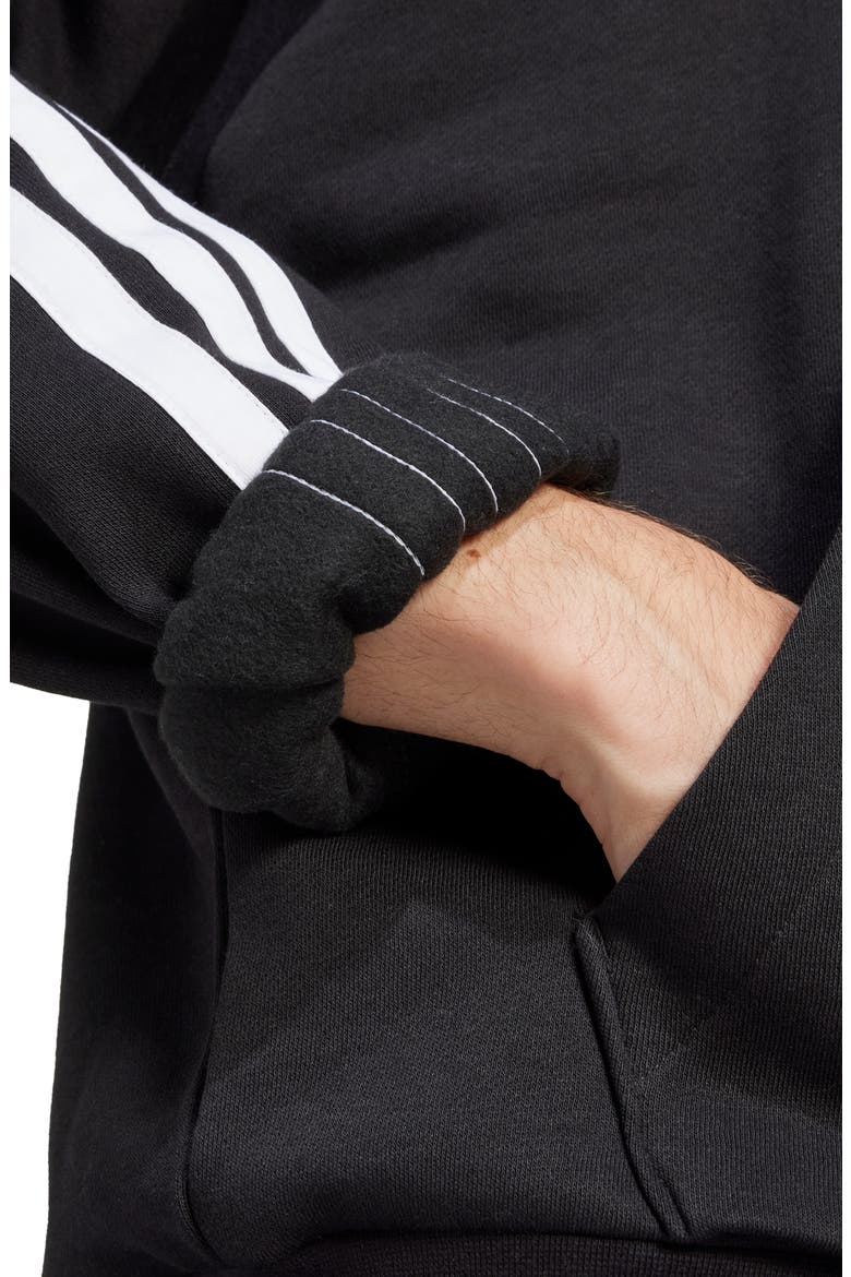 Essential 3-Stripes Fleece Hoodie, Alternate, color, BLACK/WHIT