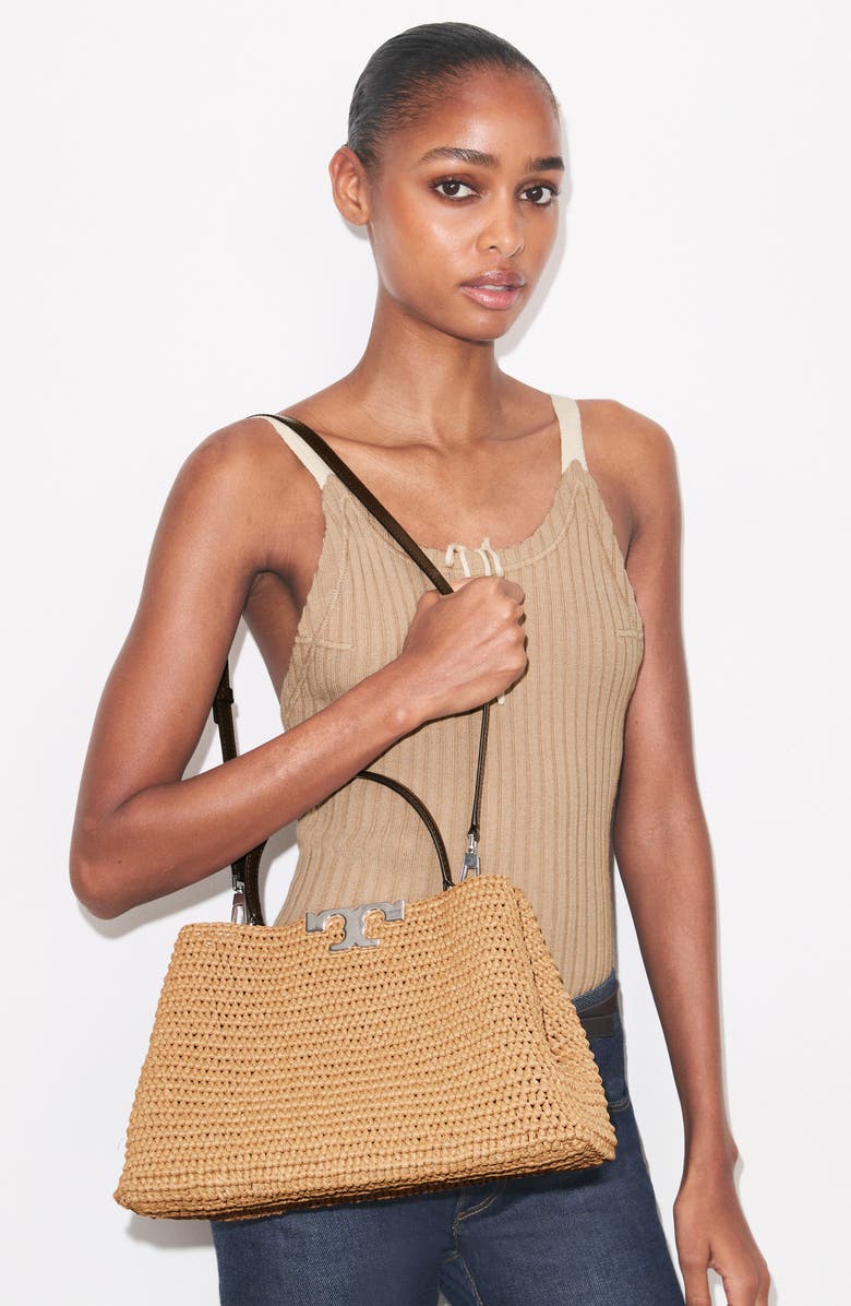 Tory Burch Eleanor Straw Satchel, Alternate, color, Honeycomb