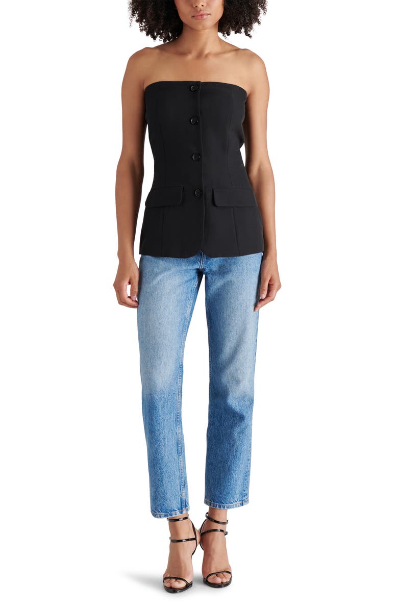 Steve Madden Emerald Strapless Button-Up Top, Alternate, color, Black