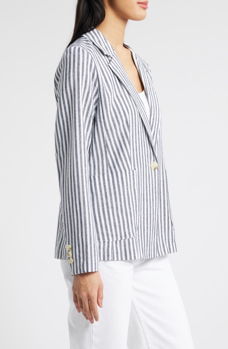 Caslon<sup>®</sup> Stripe Linen Blend Blazer, Alternate, color, Navy- White Brianne Stripe