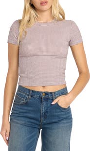 Billabong Checked Out Gingham Crop Seersucker T-Shirt