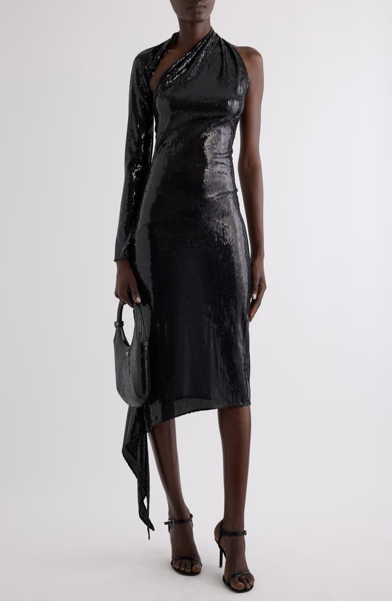 Courrèges Asymmetric Cutout Sequin Dress, Main, color, 