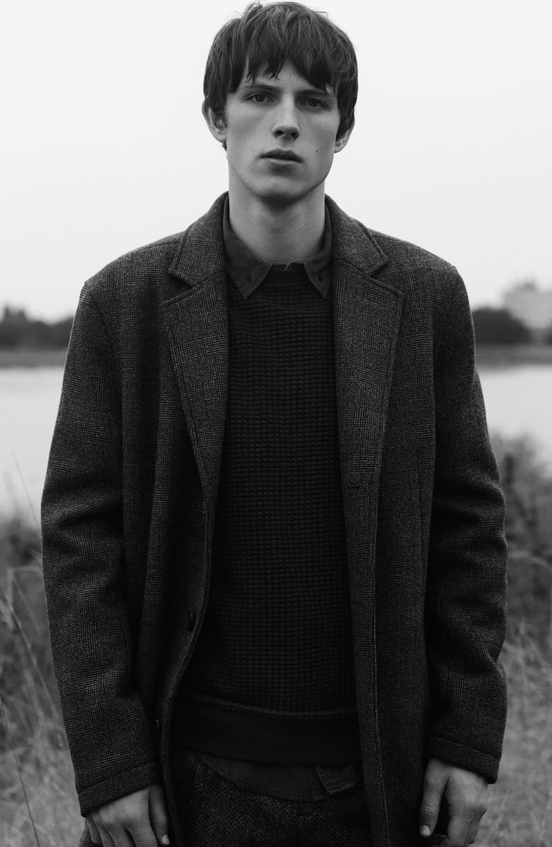 Topman Glen Plaid Wool Blend Car Coat, Alternate, color,