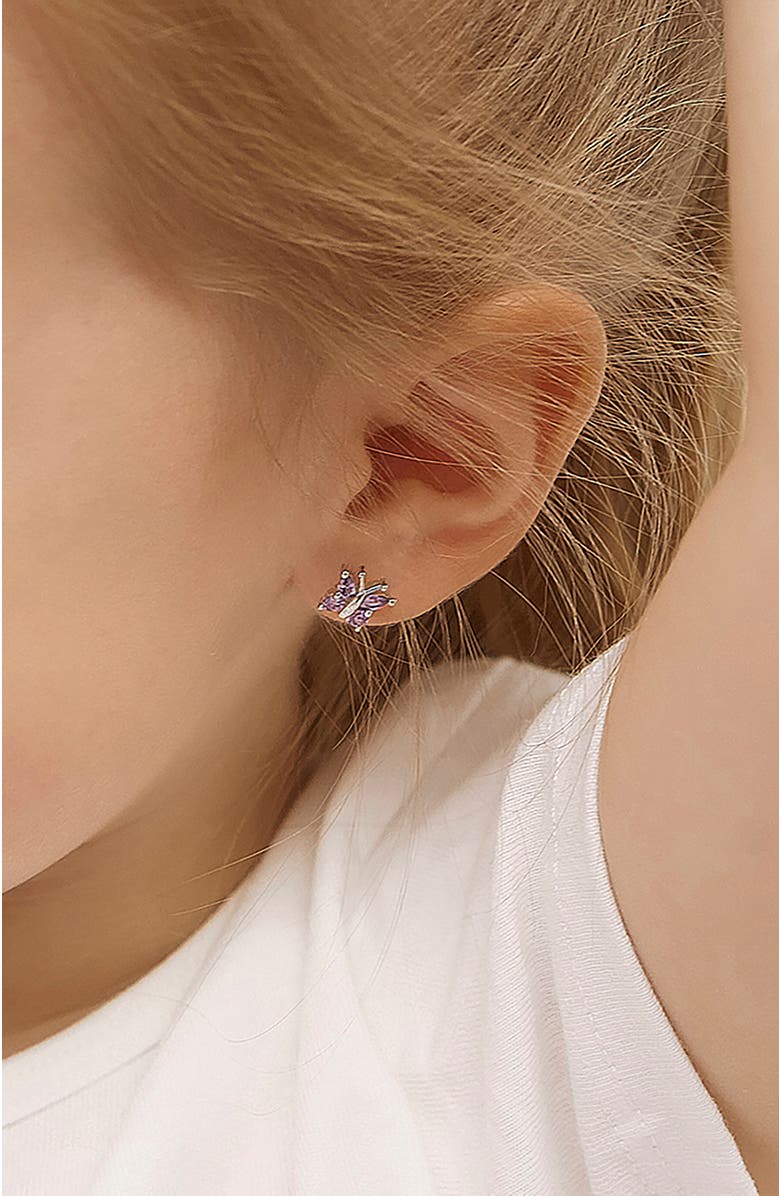 In Season Jewelry Dainty Cubic Zirconia Butterfly Earrings, Alternate, color, Purple