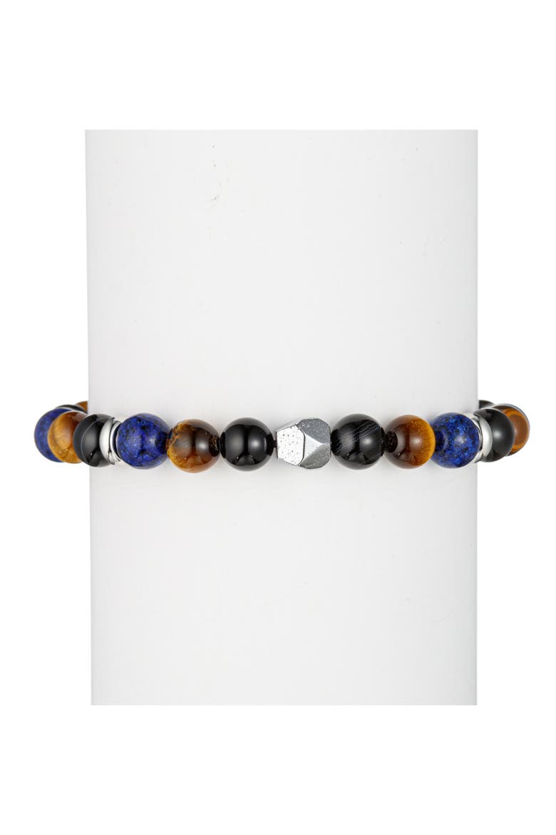 Men's Luca Agate Beaded Slide Bracelet, Alternate, color, BLUE/ BLACK/ SILVER