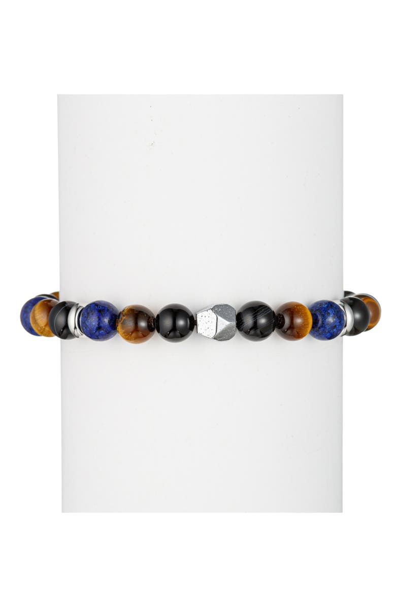 EYE CANDY LOS ANGELES Men's Luca Agate Beaded Slide Bracelet, Alternate, color, Blue/ Black/ Silver