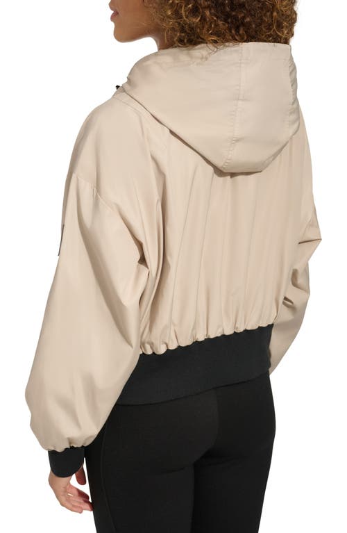 Karl Lagerfeld Paris Logo Collar Bomber Jacket In Sand