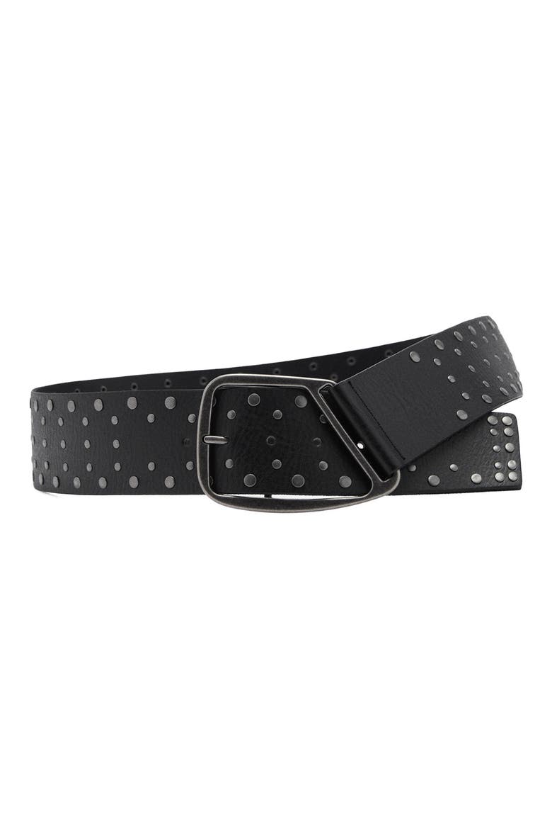 Stud Leather Belt, Main, color, BLACK