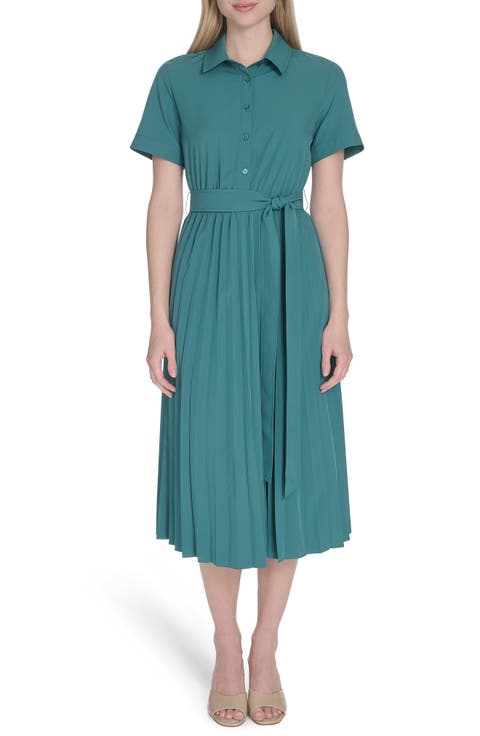 Short Sleeve Pleated Shirtdress