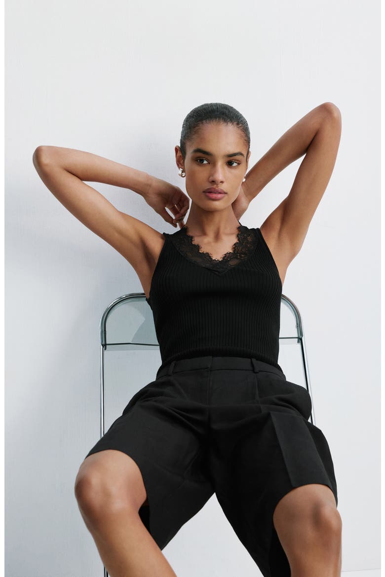 Lace Trim Lyocell Tank, Alternate, color, BLACK