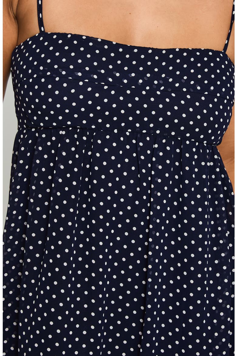 Ortega Polka Dot Babydoll Minidress, Alternate, color, NAVY POLKA