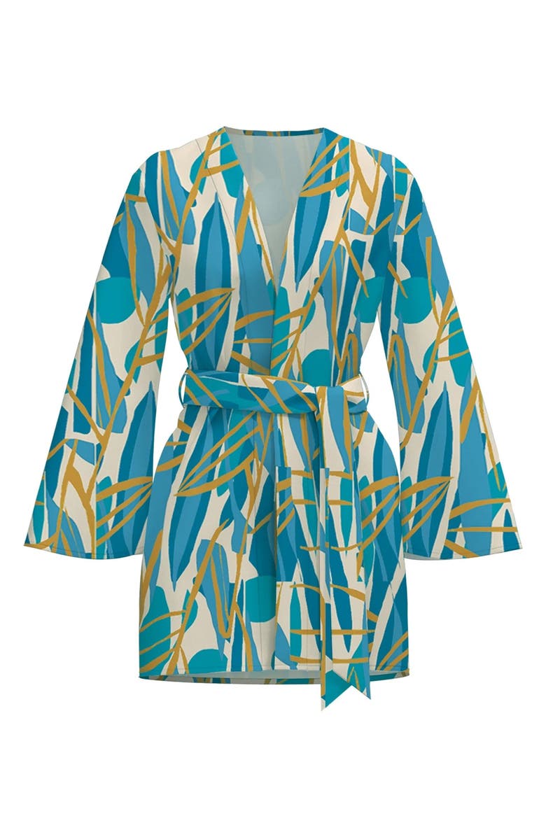 DIARRABLU Teal Blossom Print Lightweight Wrap Jacket, Main, color, 