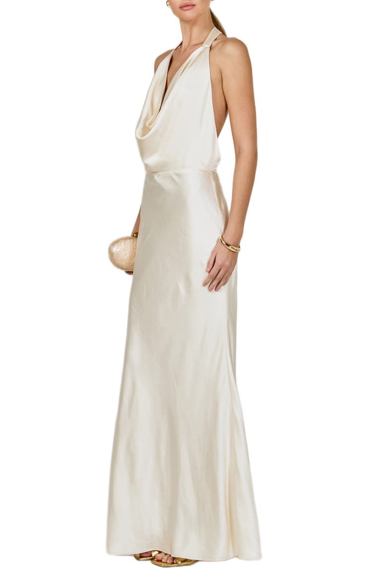 Satin Cowl Halter Dress, Alternate, color, CHAMPAGNE