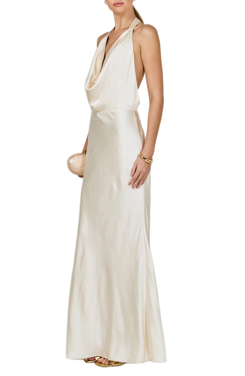 Endless Rose Satin Cowl Halter Dress, Alternate, color, Champagne