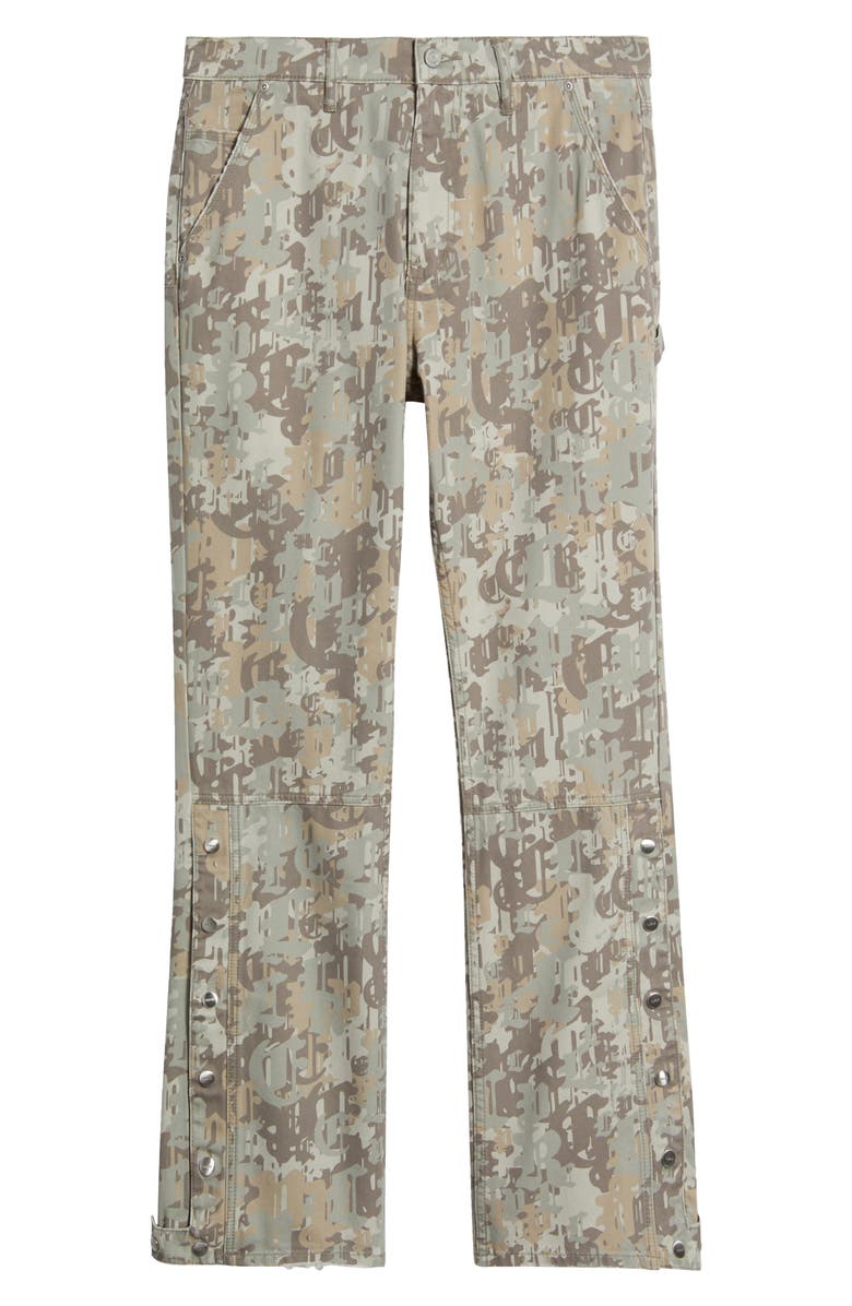 PURPLE BRAND Logo Camo Snap Hem Cotton Twill Carpenter Pants, Alternate, color, Multi