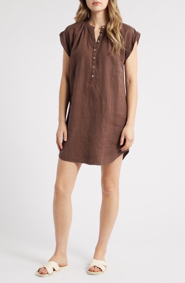 Bella Dahl Cap Sleeve Linen Henley Minidress, Main, color, 