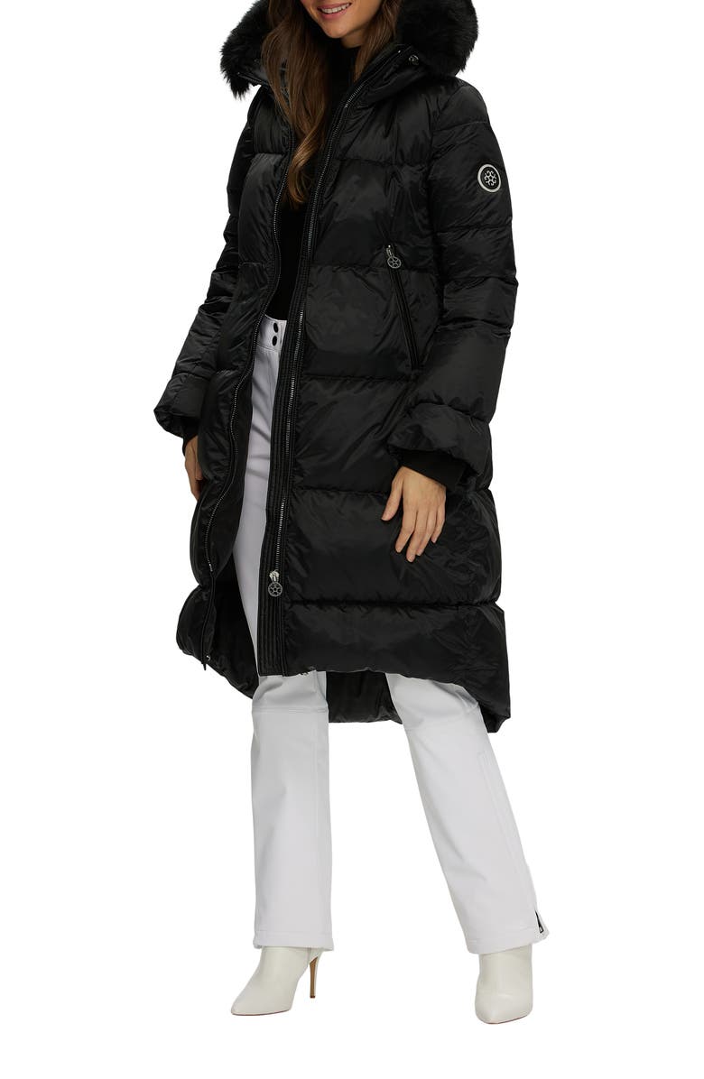 GORSKI Apres-Ski Long Coat With Detachable Trim, Alternate, color, Black/Black