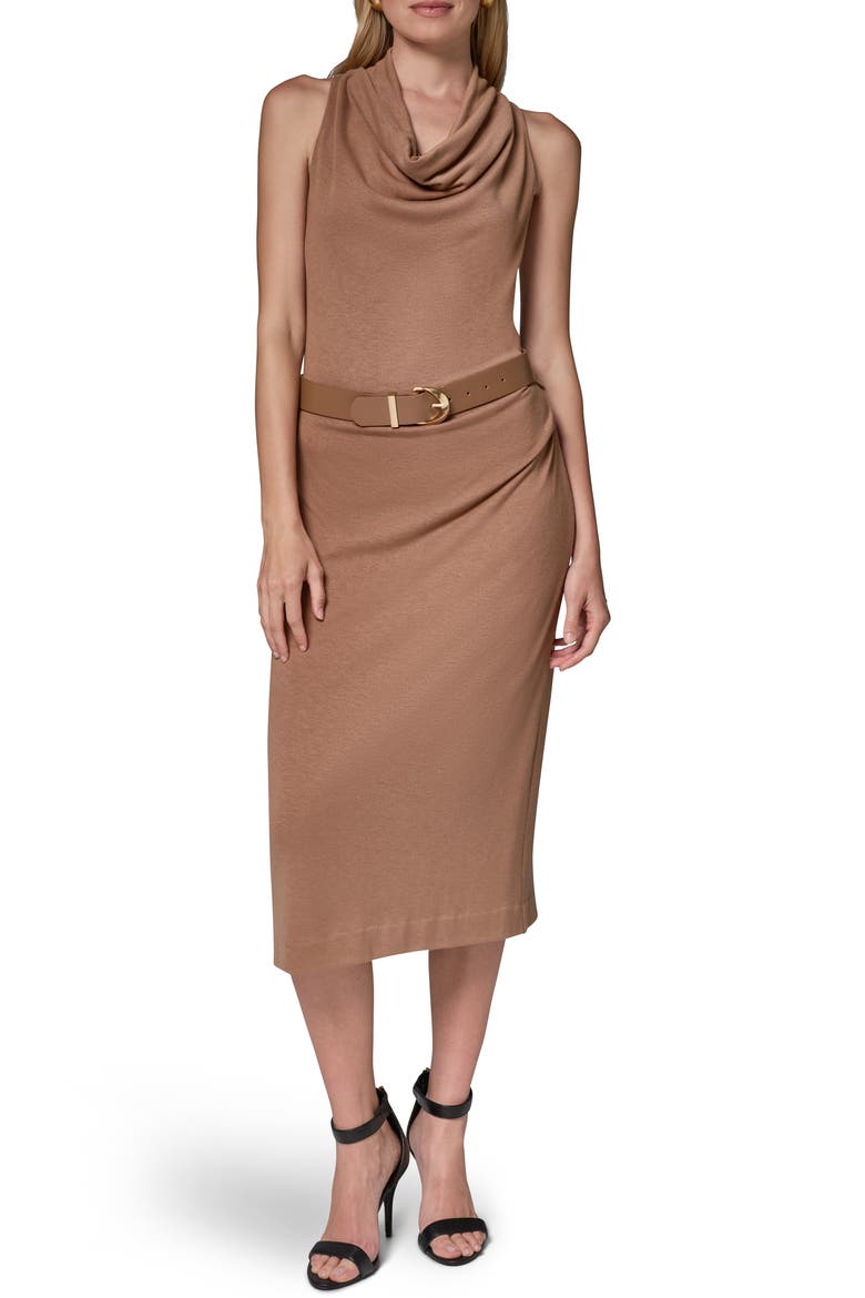 Cowl Neck Sleeveless Midi Dress, Main, color, CAMEL