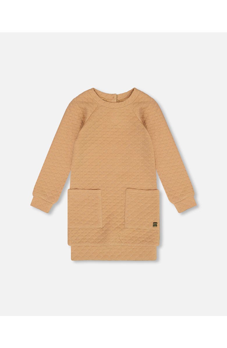 Deux par Deux Girl's Long Sleeve Shiny Quilted Dress With Pocket Golden Brown, Main, color, 