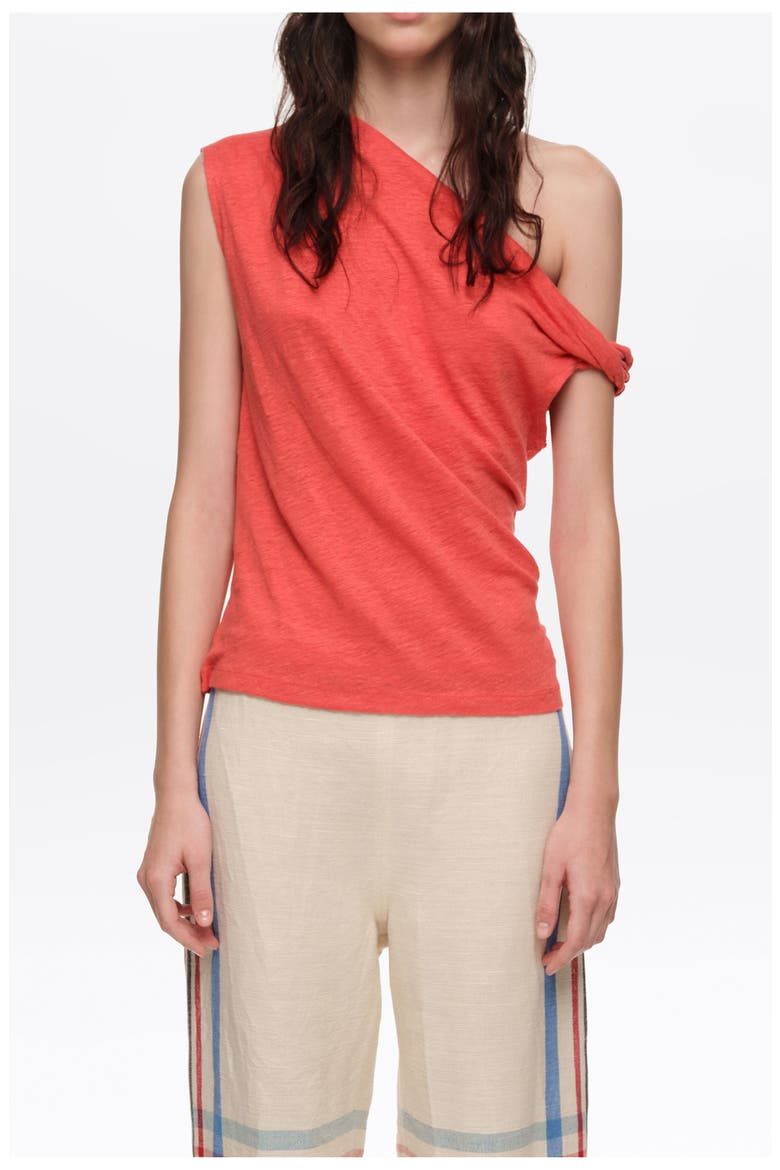 Linen Knot-Neckline Top, Alternate, color, CORAL