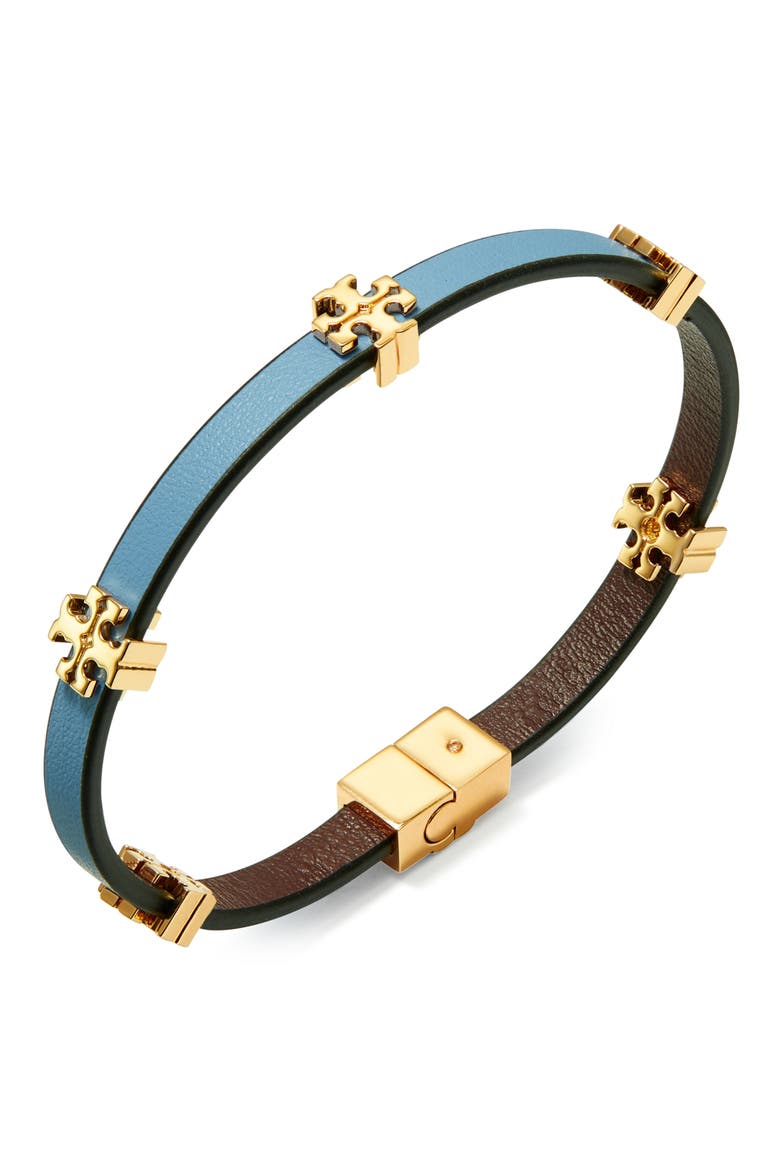 Eleanor Leather Bracelet, Alternate, color, TORY GOLD / BLUE YONDER
