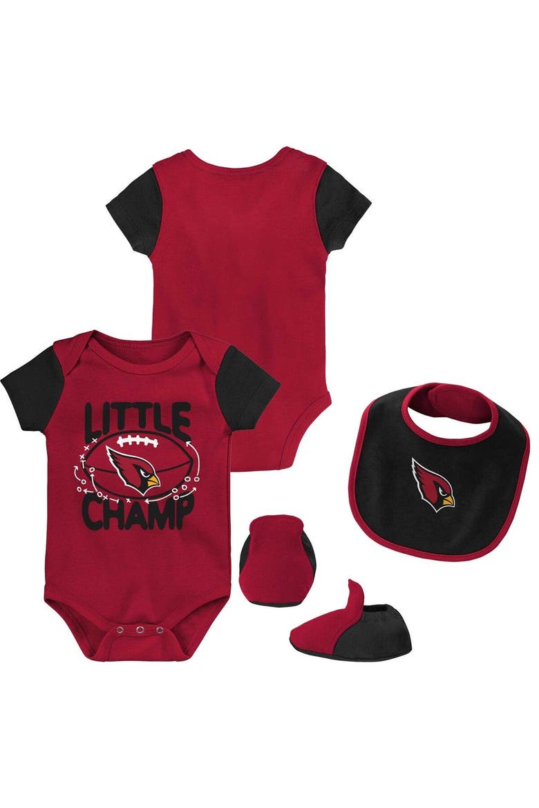 Newborn & Infant Cardinal/Black Arizona Cardinals Little Champ Three-Piece Bodysuit Bib & Booties Set, Main, color, Red