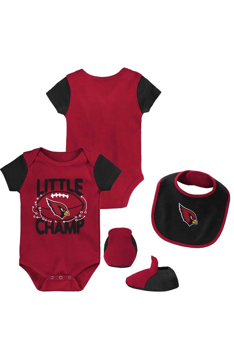 Outerstuff Newborn & Infant Cardinal/Black Arizona Cardinals Little Champ Three-Piece Bodysuit Bib & Booties Set, Main, color, Red