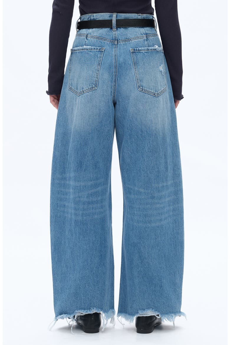 Frayed Super High Waist Barrel Jeans, Alternate, color, DARK BLUE