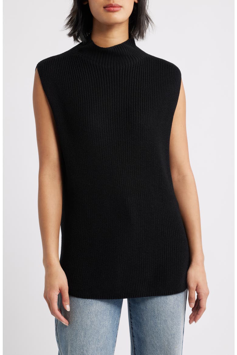 Mock Neck Sweater Vest, Main, color, BLACK