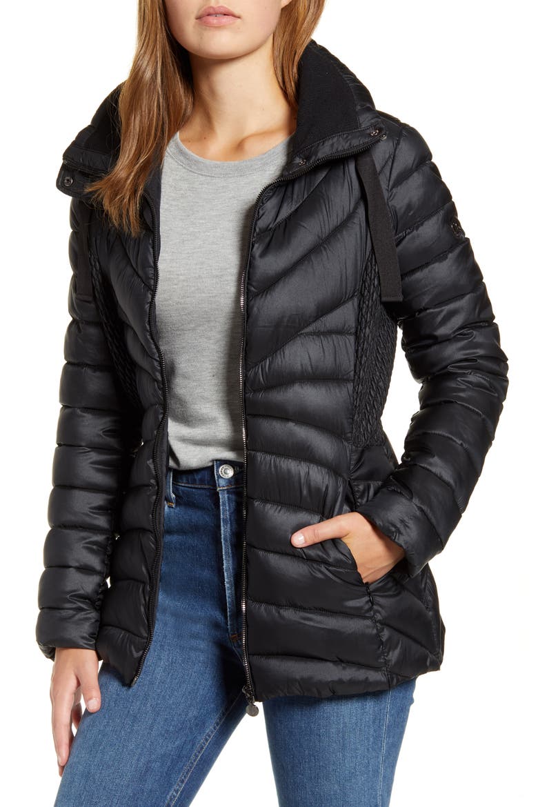 Packable Water Resistant Puffer Jacket, Main, color, BLACK