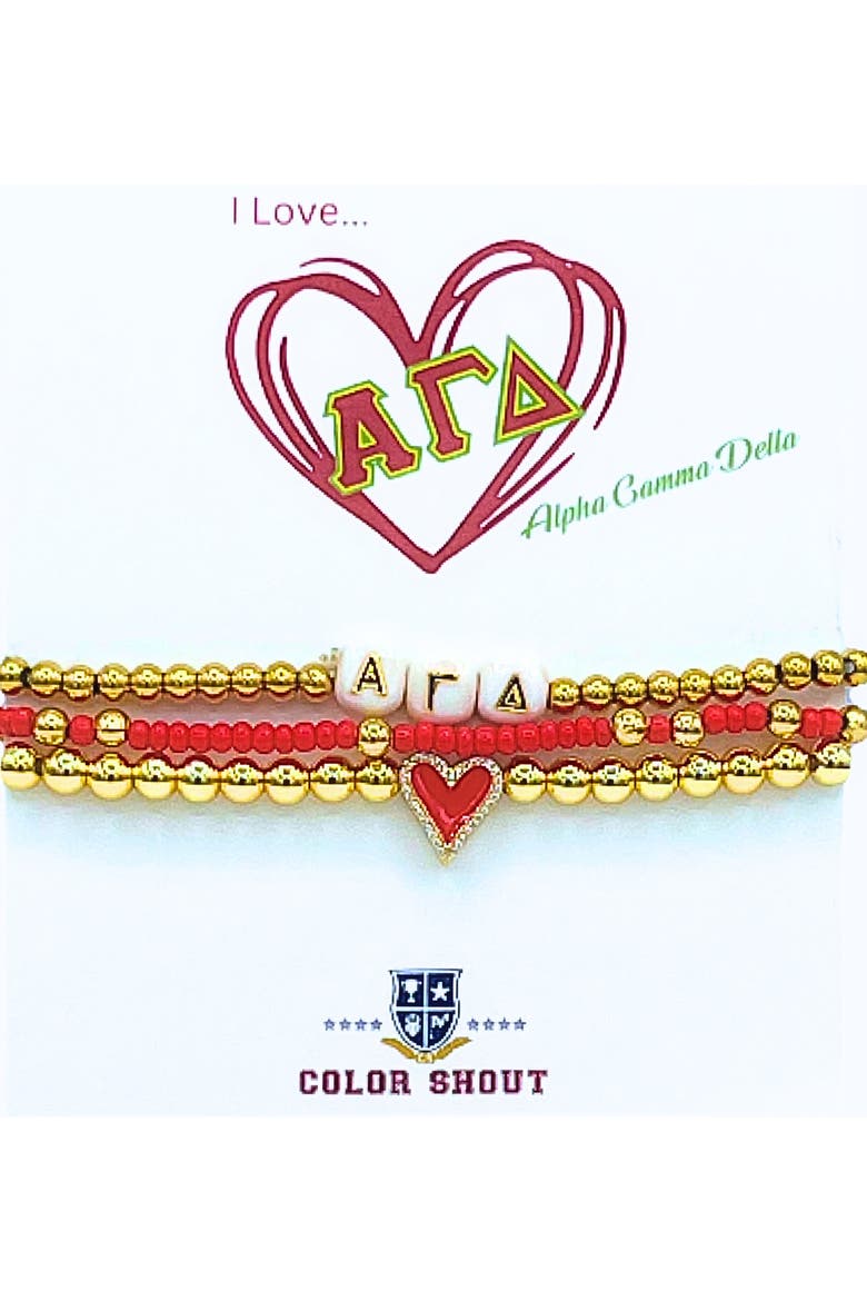 Alpha Gamma Detla Love My Sorority Bracelet Stack, Main, color, Yellow Gold