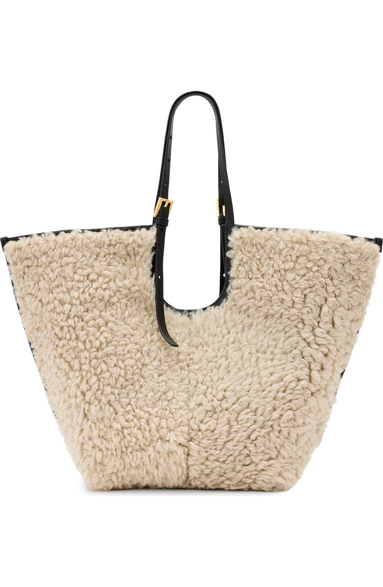 AllSaints Ara Genuine Shearling Tote, Main, color, Natural/ Black
