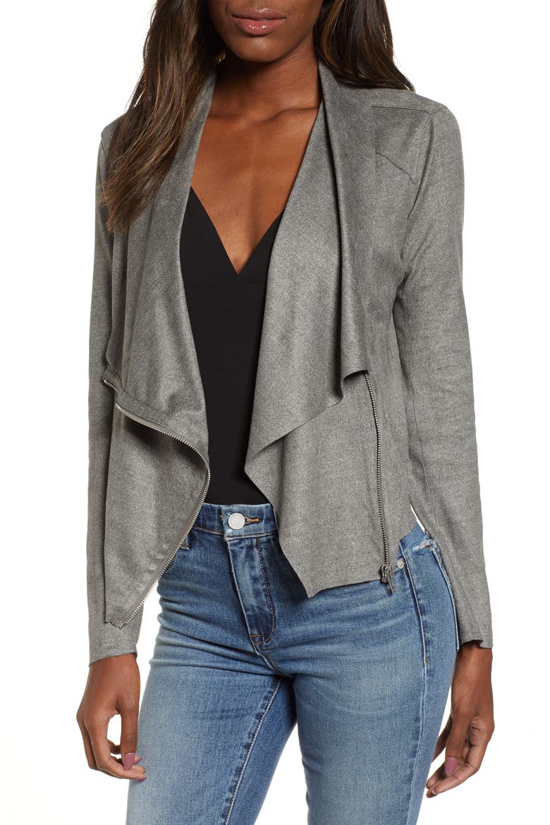 Faux Suede Drape Jacket, Main, color, HEATHERED GREY