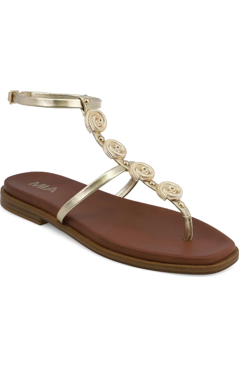 MIA Dorcie Ankle Strap Sandal, Main, color, Soft Gold