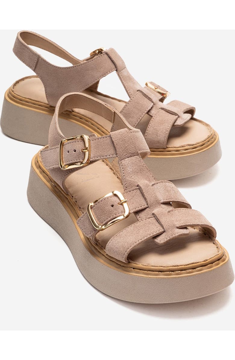 Forever & Always Shoes Loin Leather Platform Sandal, Main, color, Beige Suede