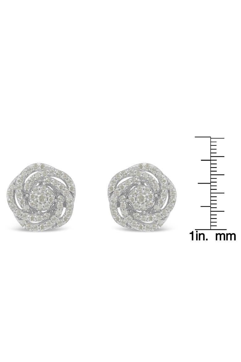 10k White Gold Rose-Cut 1 cttw Diamond Floral Cluster Earrings, Alternate, color, White