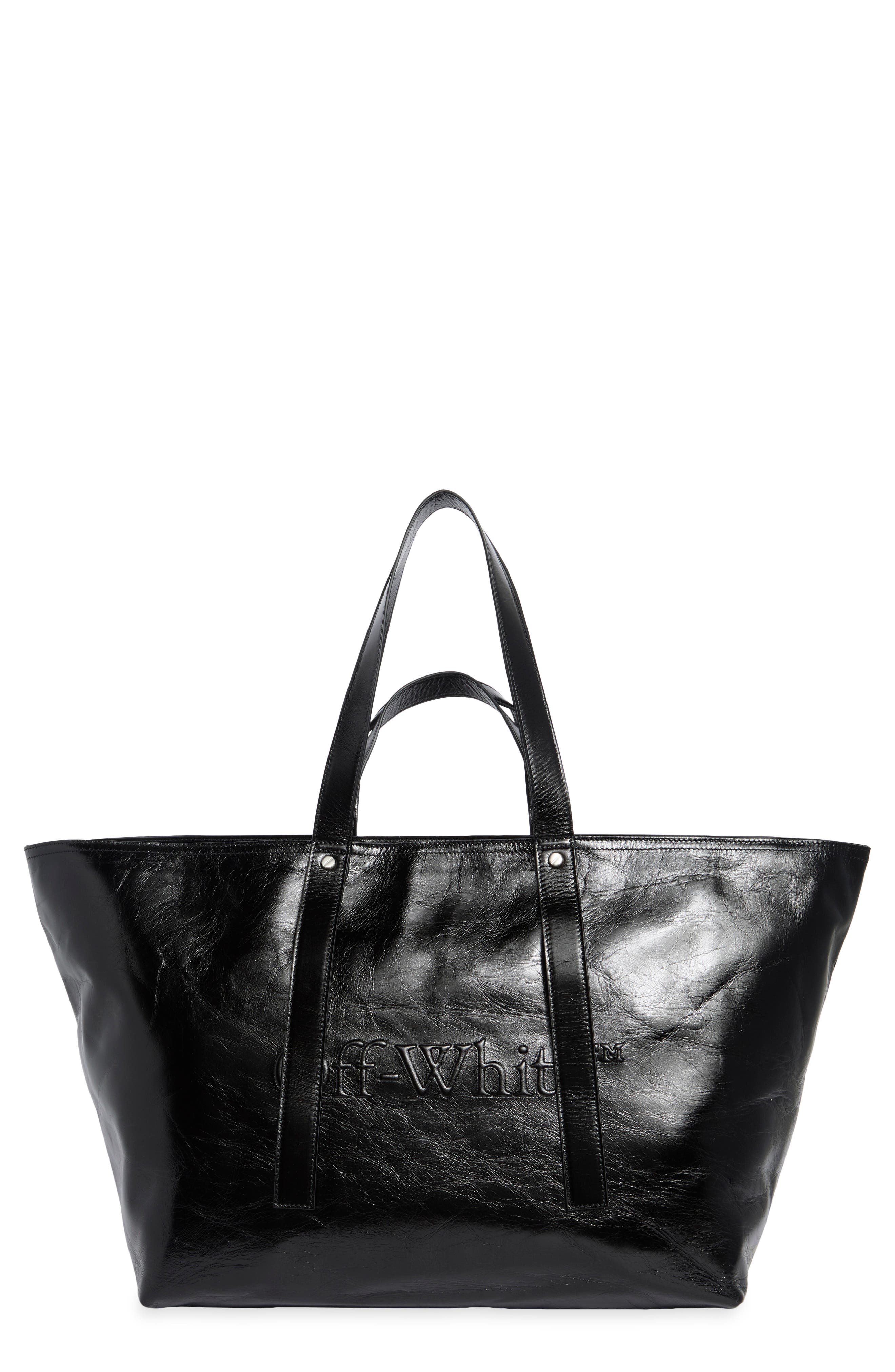 Bookish Day Off Leather Tote Bag, Main, color, BLACK