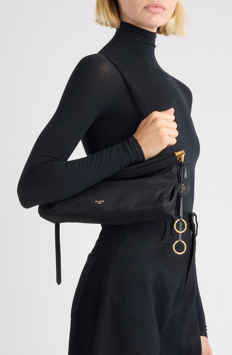 Alaïa Medium Le Click East/West Leather Shoulder Bag, Alternate, color, Noir