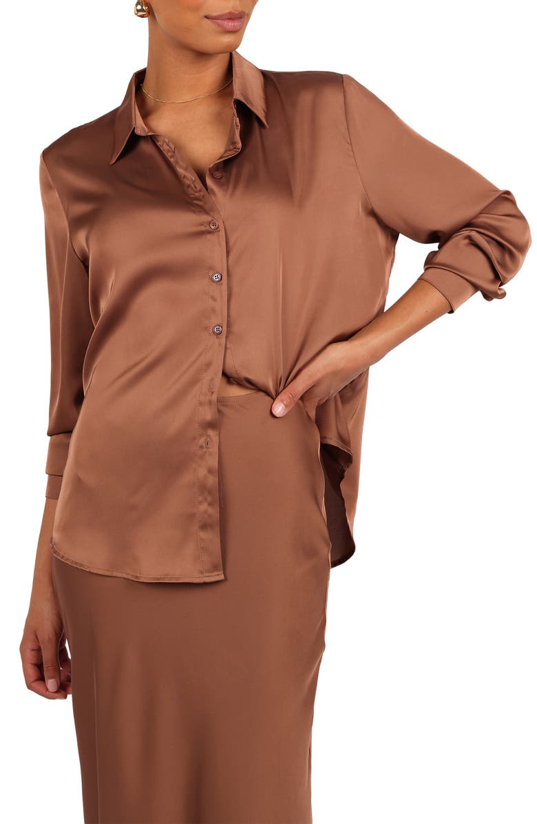 Petal 
Pup Narissa Satin Button-Up Shirt, Main, color, Banksia Brown