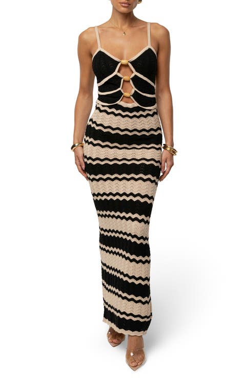 Azula Pointelle Stripe Maxi Sweater Dress