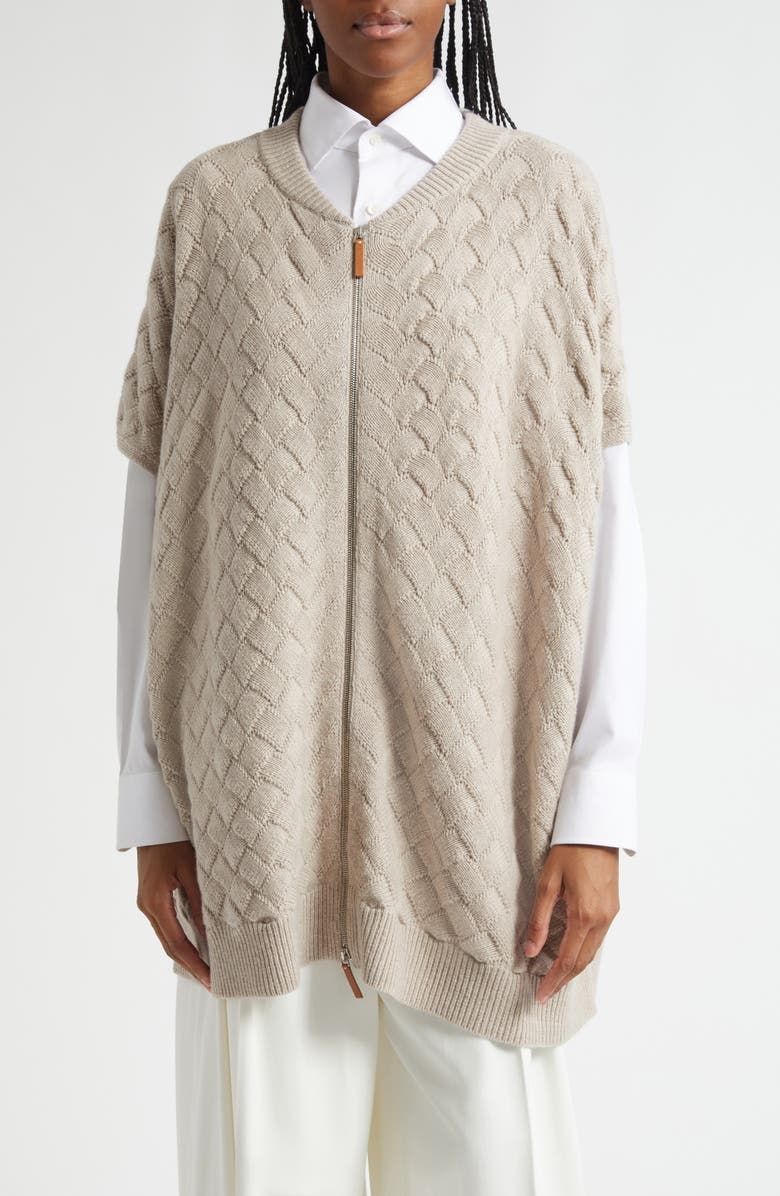 Lafayette 148 New York Basket Stitch Zip Poncho, Main, color, 