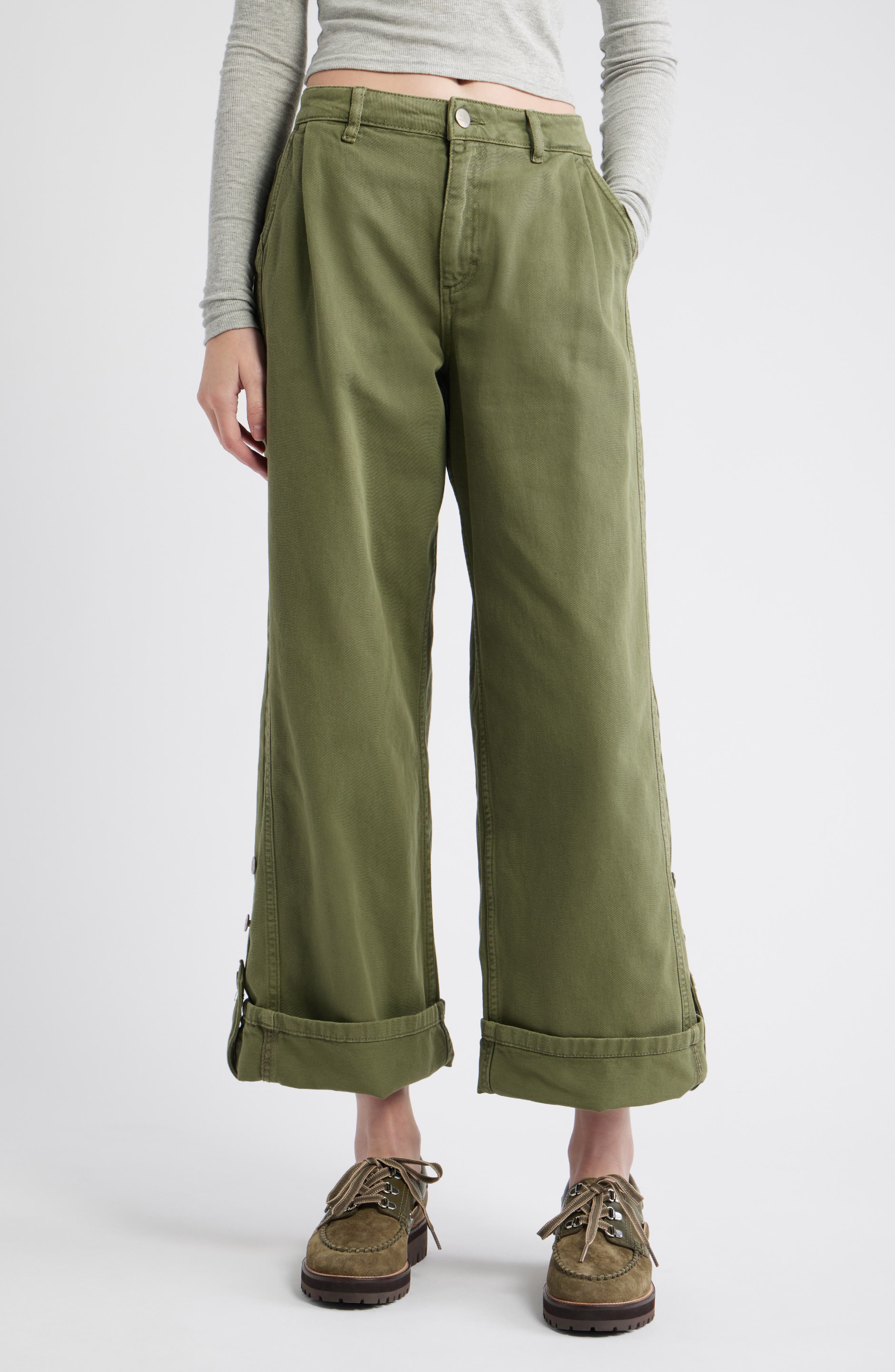 Damson Madder Wylie Button Cuff Wide Leg Organic Cotton Jeans