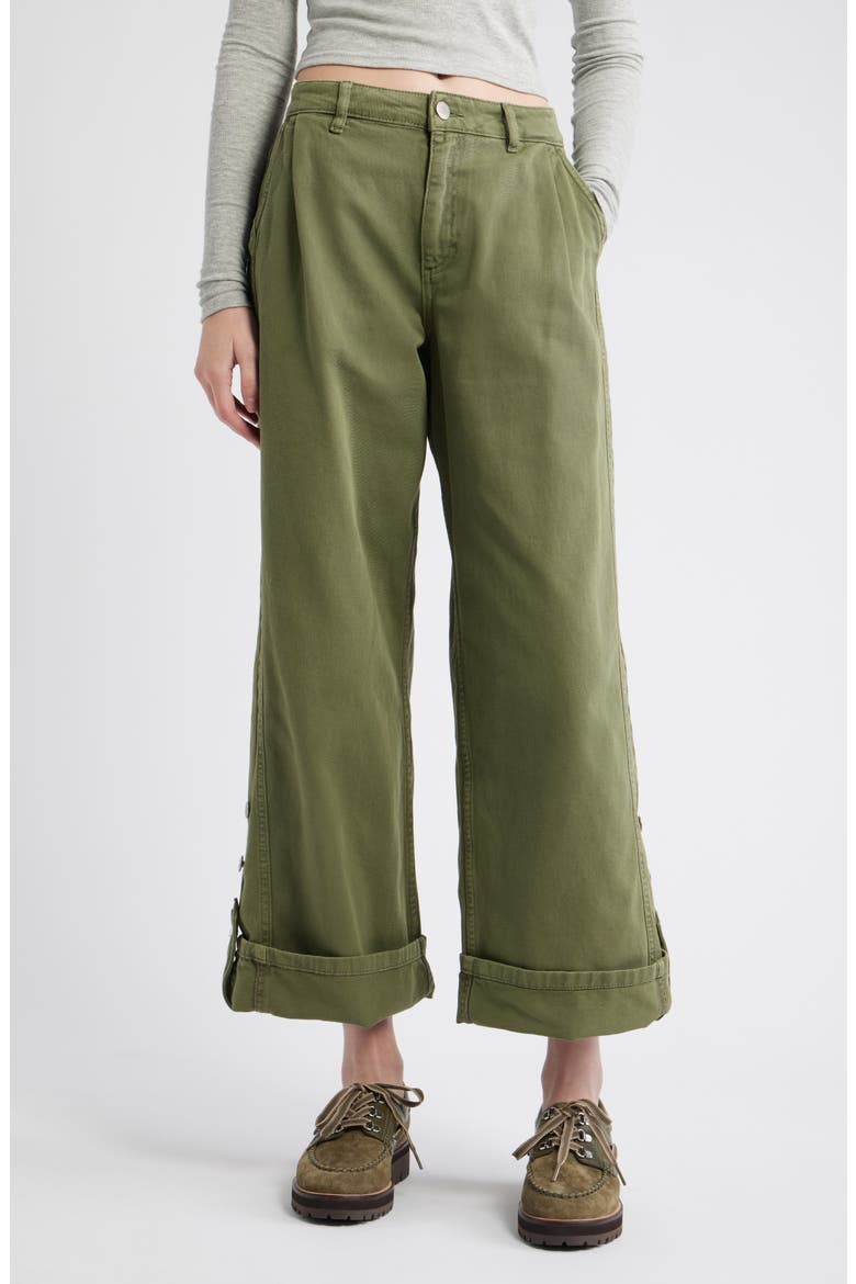 Wylie Button Cuff Wide Leg Organic Cotton Jeans, Main, color, KHAKI